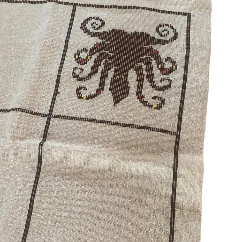 Vintage marine life table topper w/6 cocktail napkins hand cross stitched linen